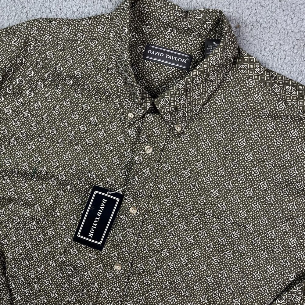 New David Taylor Mens XL Green Unique Pattern Outdoor Work Button Shirt